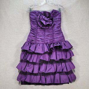Joy Stevens Vintage 80's Purple Strapless Ruffled Ruched Flower Prom Fit N Flare